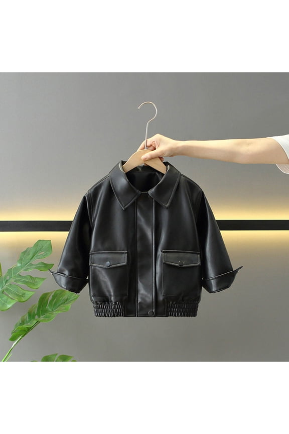 Toddler Motorcycle Leather Jacket - A Piece of Zipper Black Coat Jacket - Cool Kids Outwear Tops for Kids