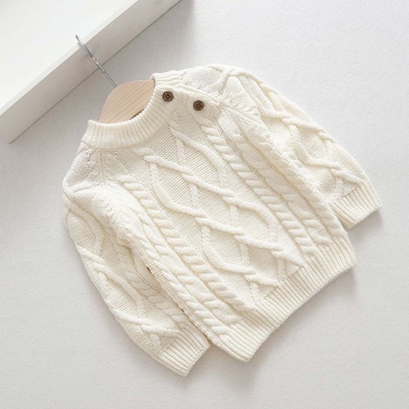 Cowsor Toddler Neck Ribbed Knit Sweater Baby Boys Girls Fall Winter Cozy Soft Warm Pullover Chunky Striped Sweatshirt