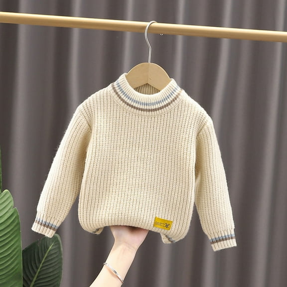 Cowsor Toddler Neck Ribbed Knit Sweater Baby Boys Girls Fall Winter Cozy Soft Warm Pullover Chunky Striped Sweatshirt