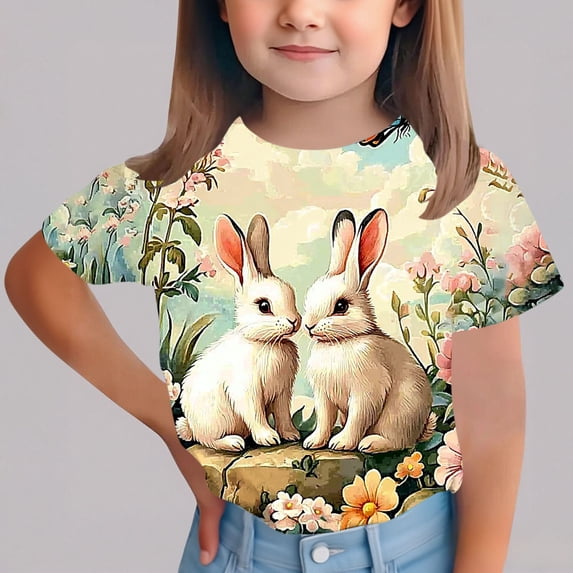 Cowsor Tween Boys Girls Easter Cute Print Crew Neck Short Sleeve Cotton T Shirt Soft Breathable Casual Easter Top for Kids Daily Wear 3-15 Years