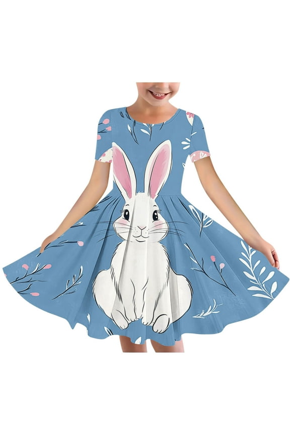 Tween Girls Easter Printed Short Sleeve Crew Neck Ballet Dress Soft Breathable Flowy Dance Skirt Spring Summer Casual Party Outfit 4-14 Years