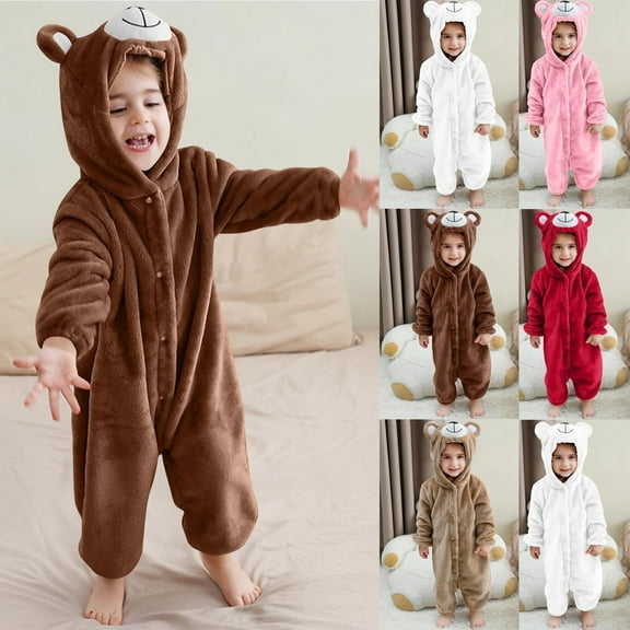 Cowsor Unisex Baby Bear Hooded Romper Jumpsuit Toddler Infant Plush Outfits