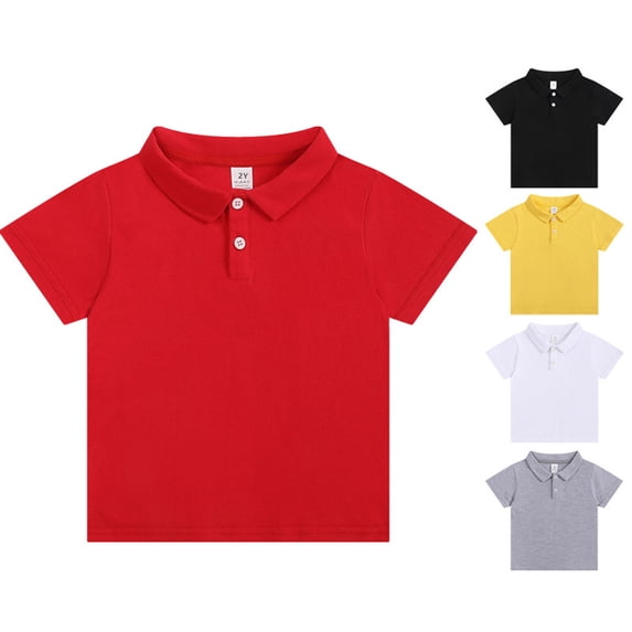 Cowsor Unisex Kids Solid Color Stretch Cotton Short Sleeve Polo Shirt Casual Summer Top for 2-6 Years Old Daily Play