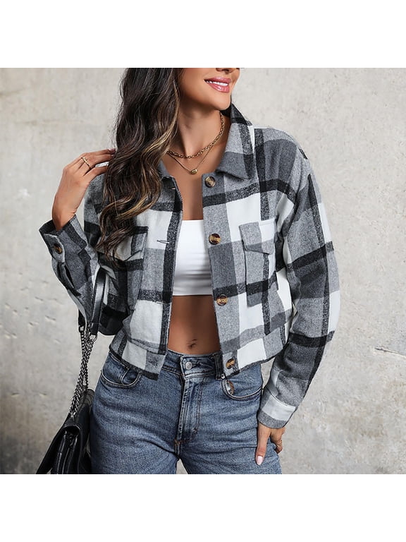 Women's Double Pocket Checkered Striped Mid Length Shirt Checkered Shirt 2024 Spring and Fall New Item