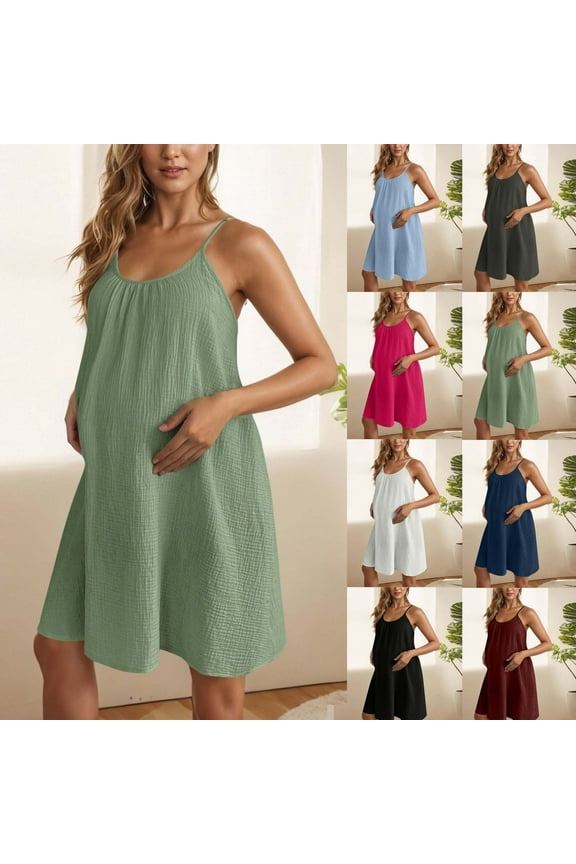 Women s Solid Color Adjustable Strap Sleeveless Maternity Dress Comfortable Pregnancy Wear for Expecting Moms