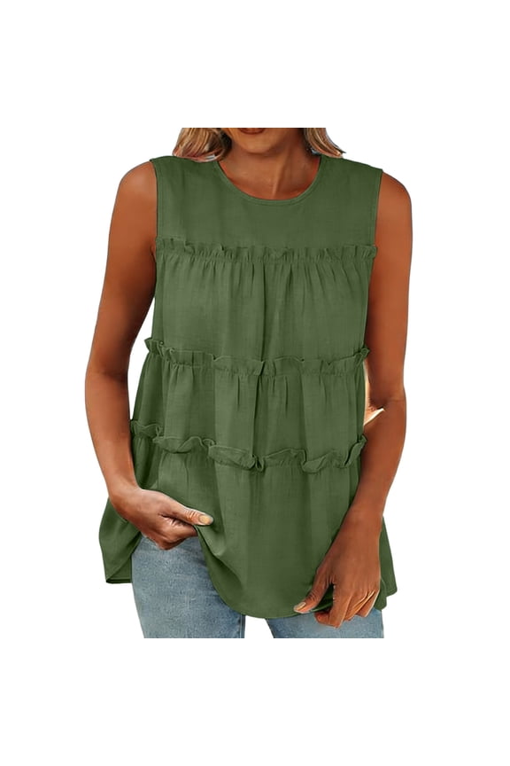 Women's and Linen Sleeveless Asymmetric Button Casual Top