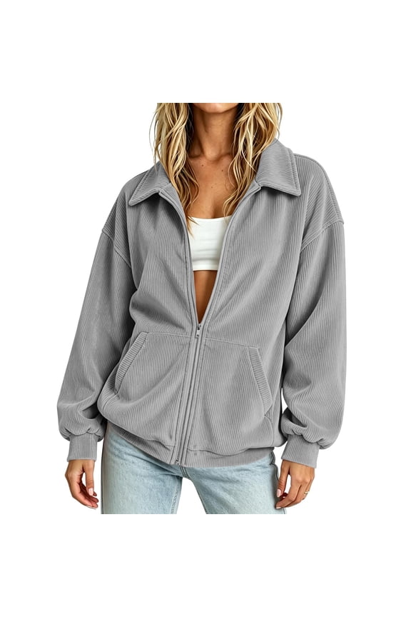 Womens Corduroy Button Down Shirts Classic Collar Long Sleeve Top Solid Color Loose Fit Side Pocket Relaxed Daily Wear Blouse Tunics