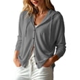 thumbnail image 1 of Cowsor Womens Hooded Button Down Cardigans Long Sleeve Drawstring Hood Side Pockets Solid Color Relaxed Fit Soft Knit Breathable Casual Layering Sweater Tops, 1 of 7