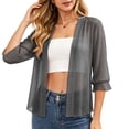 thumbnail image 1 of Cowsor Womens Open Front Sheer Chiffon Cardigans 3/4 Ruffle Sleeve Lightweight Loose Fit Short Length Casual Soft Breathable Summer Cover Up Shrug Bolero Tops, 1 of 6