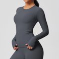thumbnail image 1 of Cowsor Womens Round Neck Long Sleeve Workout Top with Thumb Holes Slim Fit Stretchy Soft Athletic Shirt Quick Dry Lightweight Yoga Running Fitness Active Tops, 1 of 9