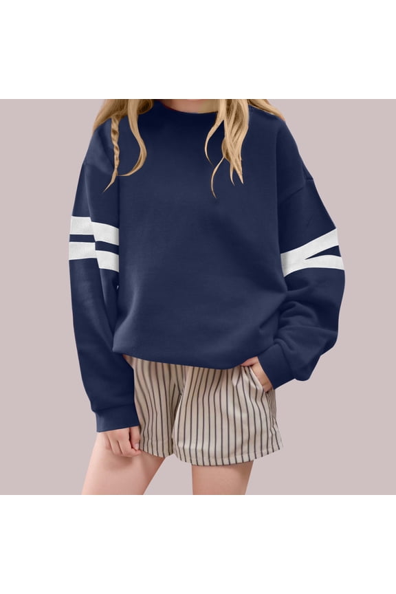 Womens Varsity Striped Oversized Sweatshirt Crewneck Long Sleeve Casual Fashion Pullover Top Fall Outfits