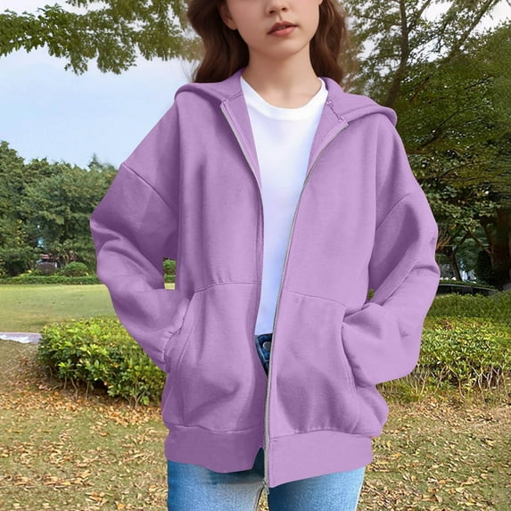 Cowsor Zip Up Hoodies for Kids Casual Long Sleeve Sweat Jacket with Ear Hoodie Boys Girls Solid Color Sweatshirt Fall Top