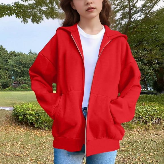 Cowsor Zip Up Hoodies for Kids Casual Long Sleeve Sweat Jacket with Ear Hoodie Boys Girls Solid Color Sweatshirt Fall Top