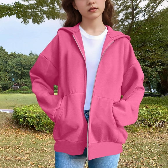 Cowsor Zip Up Hoodies for Kids Casual Long Sleeve Sweat Jacket with Ear Hoodie Boys Girls Solid Color Sweatshirt Fall Top