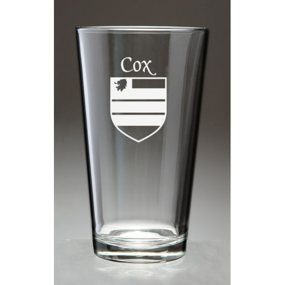 Cox Irish Coat of Arms Pint Glasses - Set of 4 (Sand Etched)