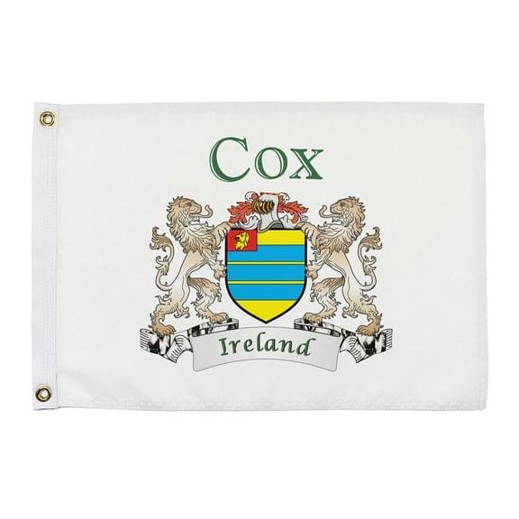 Cox Irish Coat of Arms Small White Flag - 16"x10.5" inches