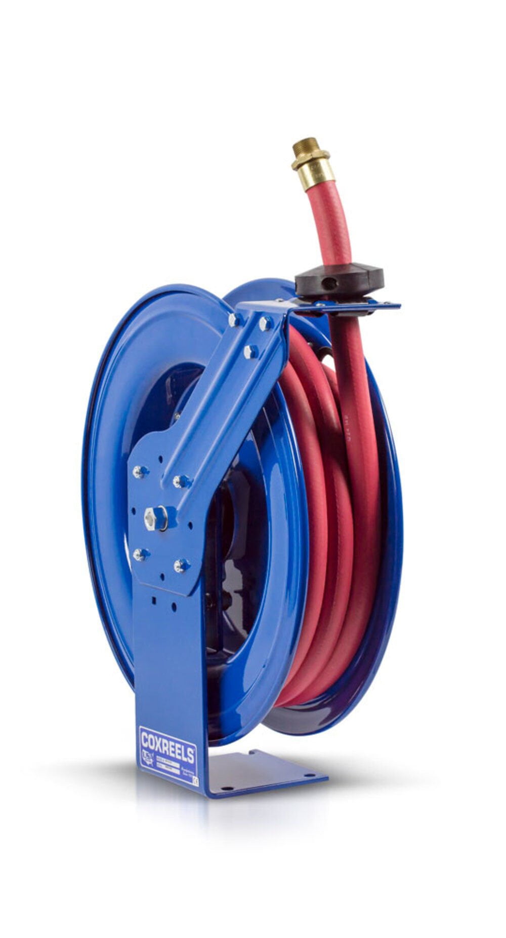 Spring Return Hose Reel, 3/4 in Hose Diameter, 25 ft Length, 300 psi Max. Pressure, Brass, Blue