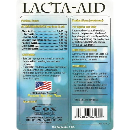 Cox Vet Lab 1405 1 oz Lacta-Aid Horse Supplement for Muscle Function, Orange
