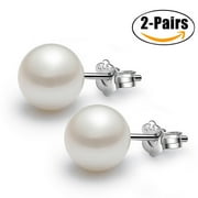 Coxeer 2 Pairs Earrings Studs Freshwater Pearl Hypoallergenic Women Pearl Earrings Stud Earring Jacket