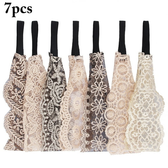 Coxeer 7PCS Women's Headband Elastic Decorative Lace Hair Band Headwear Head Wrap