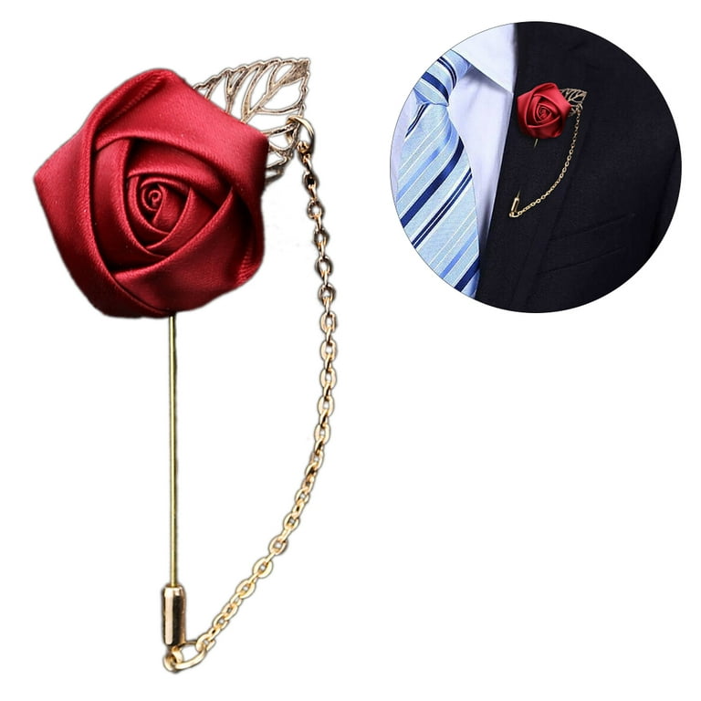 Coxeer Lapel Pin Fashionable Rose Flower Leaf Decor Chain Lapel Pin Lapel Brooch Pin Lapel Stick Pin, Adult Unisex, Size: One size, Blue