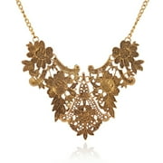 Coxeer Statement Necklace Fashionable Retro Hollow Out Flower Alloy Necklace Bib Necklace for Women