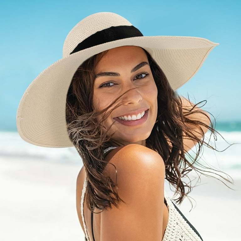 Coxeer Wide Brim Sun Hats Summer Beach Hat Outdoor Foldable Straw Floppy  Hats for Women Travel