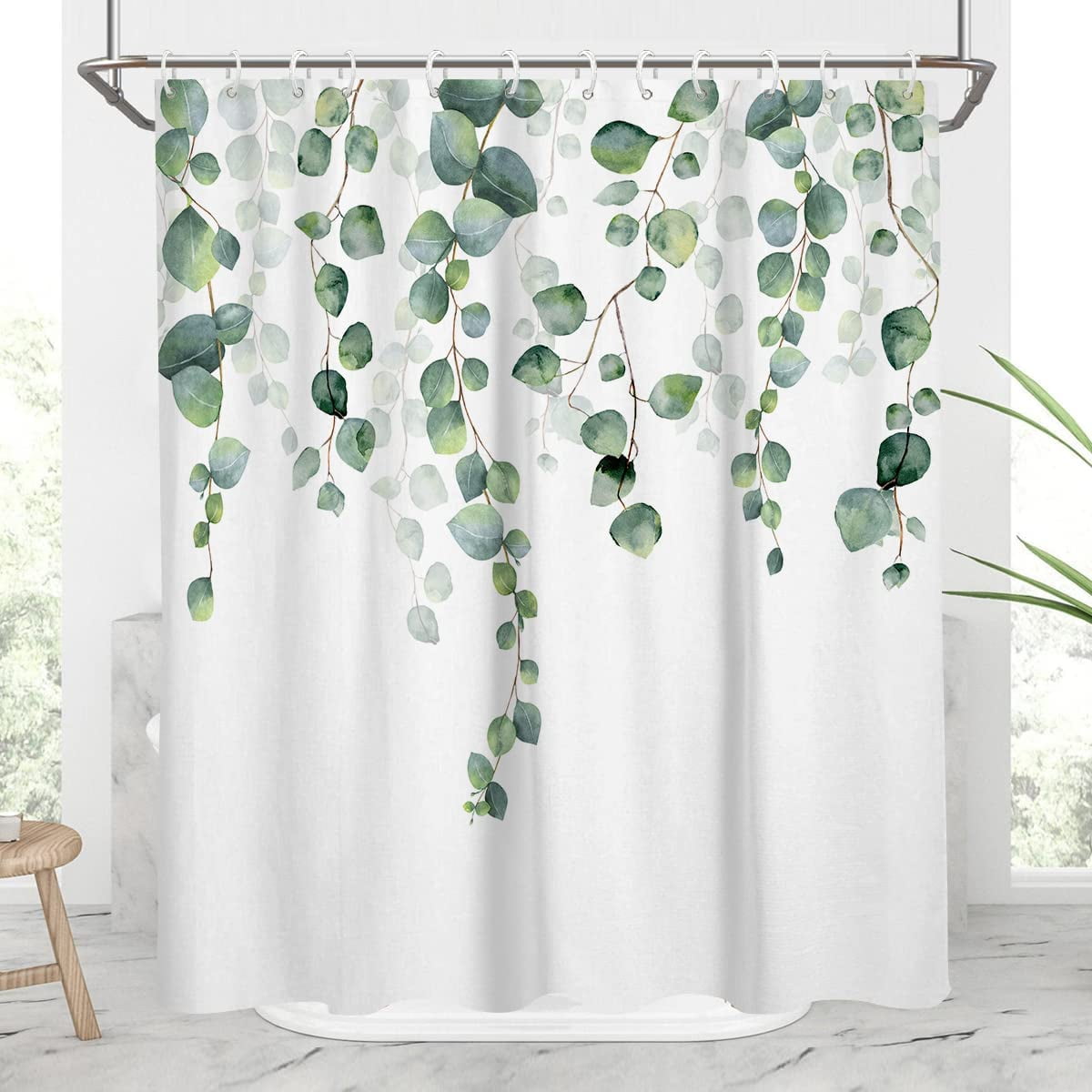 Coxila Green Leaves Shower Curtain Eucalyptus Plants Botanical Floral ...