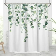 Coxila Green Leaves Shower Curtain Eucalyptus Plants Botanical Floral Round Vine Leaf Waffle Waterproof Fabric Polyester Accessories (W60''xH72'') 12 Hooks Included