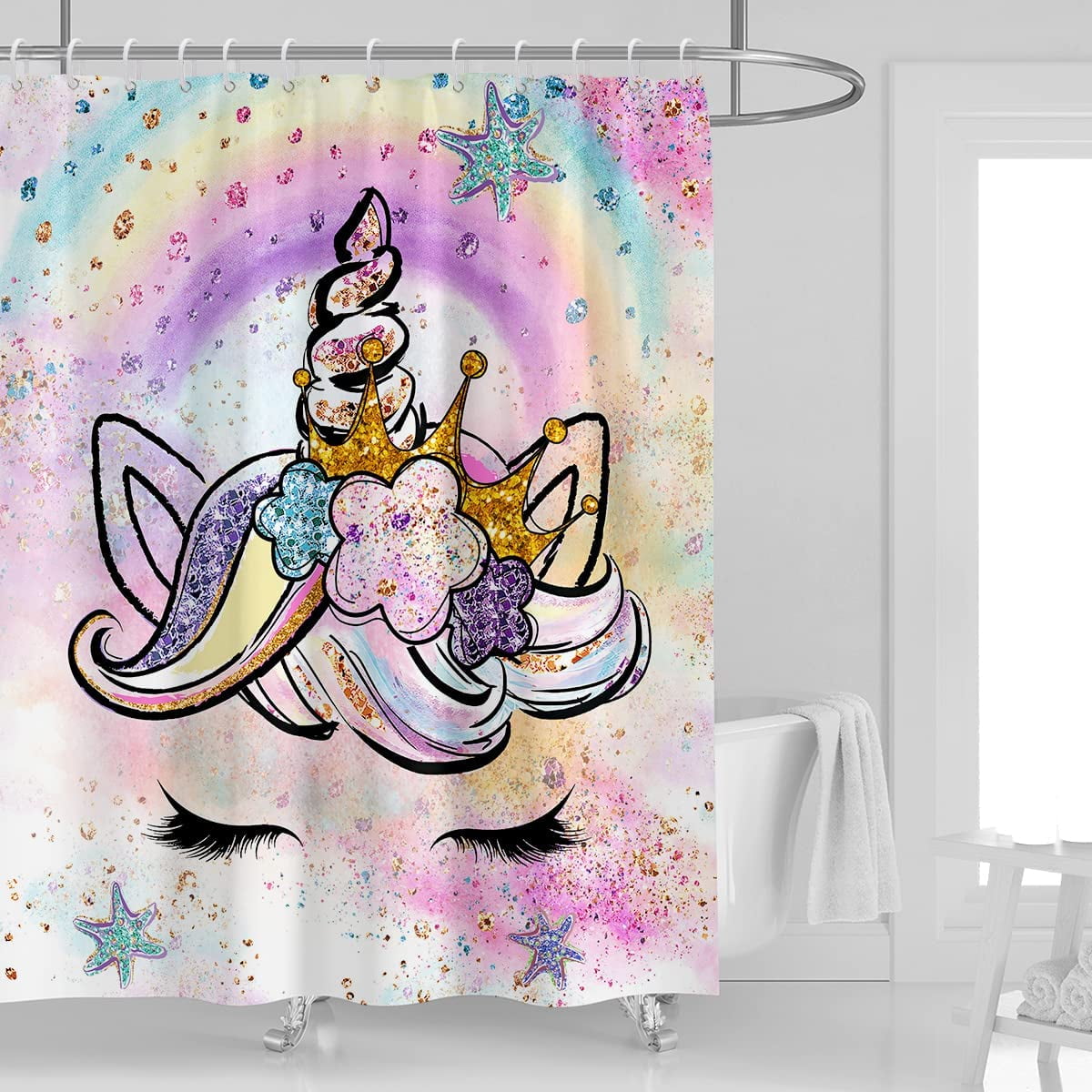 Coxila Unicorn Shower Curtain 60''W x 72''L Girl Cartoon Kids Funny
