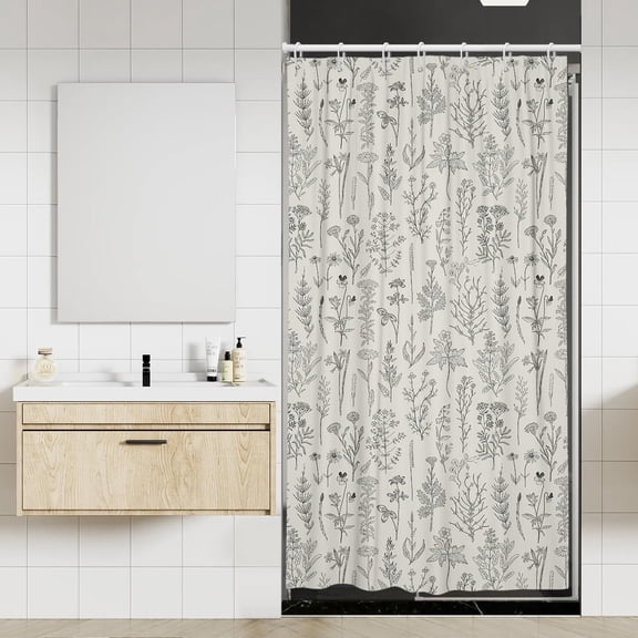 Coxila Vintage Floral Shower Curtain Stall Small Spring Farmhouse Beige Cream Neutral Rustic Flower Retro Country Half Narrow Single Walk in Stand up Bathroom 36x72 Inch Polyester Fabric 7 Pack Hooks