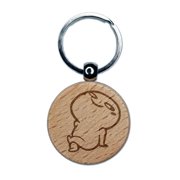 Coy Smiling Smug Funny Emote Engraved Wood Round Keychain Tag Charm