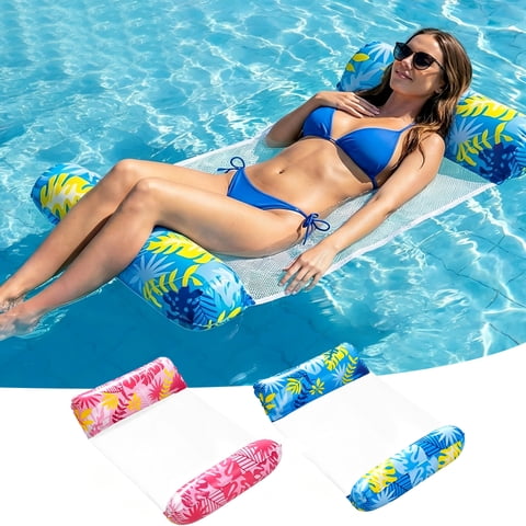 Coyerzoon 2 Pack Adult Inflatable Pool Floats, 4-in-1 Multi-Purpose Water Hammock Raft Lounger, Thick PVC Pool Float for Vacation and Outdoor Swimming