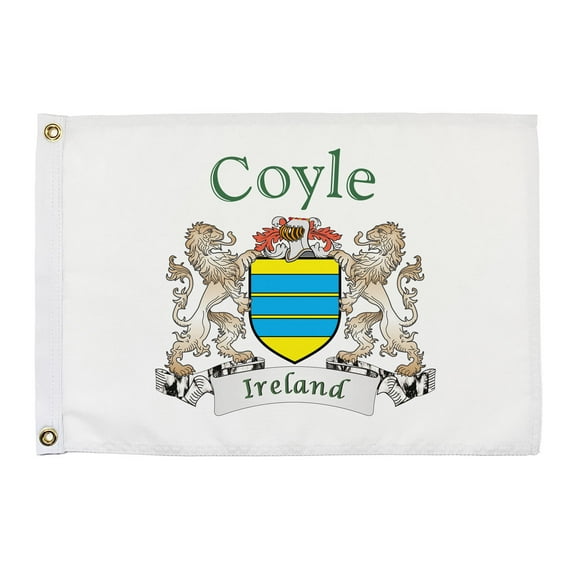 Coyle Irish Coat of Arms Small White Flag - 16"x10.5" inches