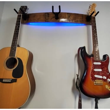 Whiskey Barrel Stave Wall Mount For 3 Instruments With LED Lights - Guitar, Ukulele, Violin Hanger