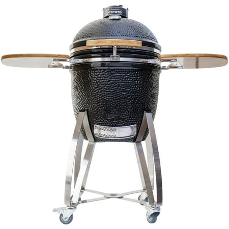 Coyote - Asado Charcoal Smoker with Cart and Side Shelves - Black/Stainless