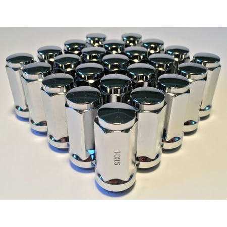 Coyote Chrome Lug Nuts, 14mm x 1.5 Thread, 1.9" Tall, Steel, 24 Count