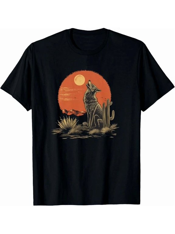 Coyote Desert Howling Wolf Moon Sunset Nature Gift Ready Design For Casual Style T-Shirt, Size S-5XL