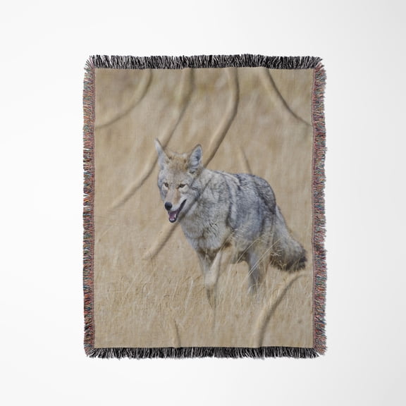 Coyote In Autumn Mountain Meadow, Woven Blanket
