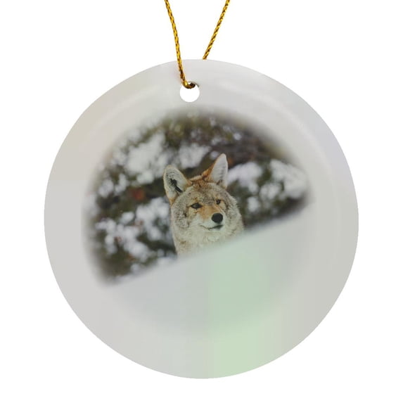 3drose, Coyote Peeking, Circle Porcelain Ornament