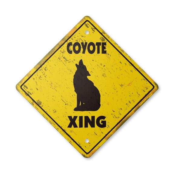 Coyote Vintage Crossing Sign Zone Xing | Indoor/Outdoor Plastic | 14" Tall rustic animals jackal prairie wolf wild lover