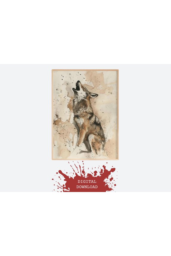 Coyote Wall Art Printable, Howling Coyote Poster, Western Animal Art, Modern Rustic Decor, Watercolor, Poster Only