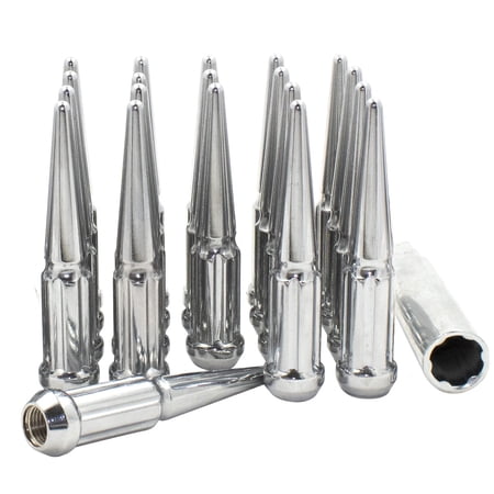 Wheel Accessories Parts 20 Pcs 14mm 1.50 m14x1.50 Lug Nuts Spike Spline Solid Metal Truck Spline 4.40" Long Chrome, Fits 1990-99 Chevy C1500 GMC 1500 2012-18 Ram 1500 2019+ Ram 1500 Classic