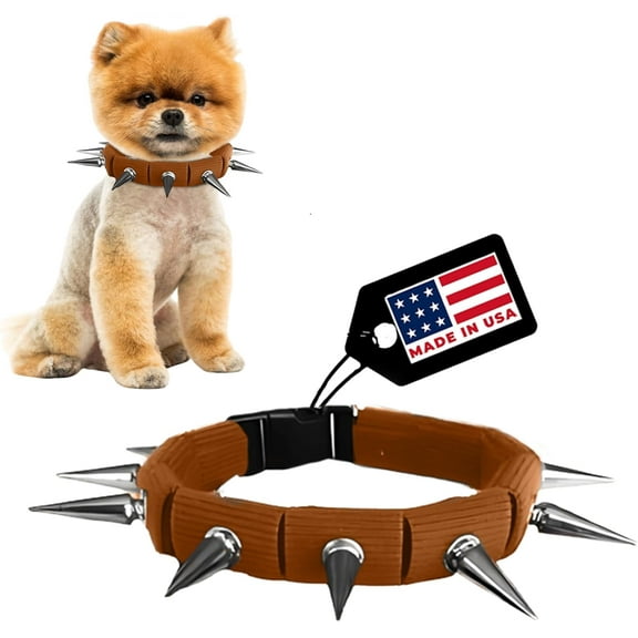 CoyoteCollar Spiked Dog Collar - Brown Small Adjustable and Studded for Protection Against Coyotes and Aggressive Dogs