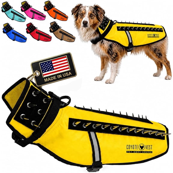 CoyoteVest Dog Harness Protection Vest, Reflective Dog Accessories with Spikes to Shield Your Pet from Raptor and Animal Attacks