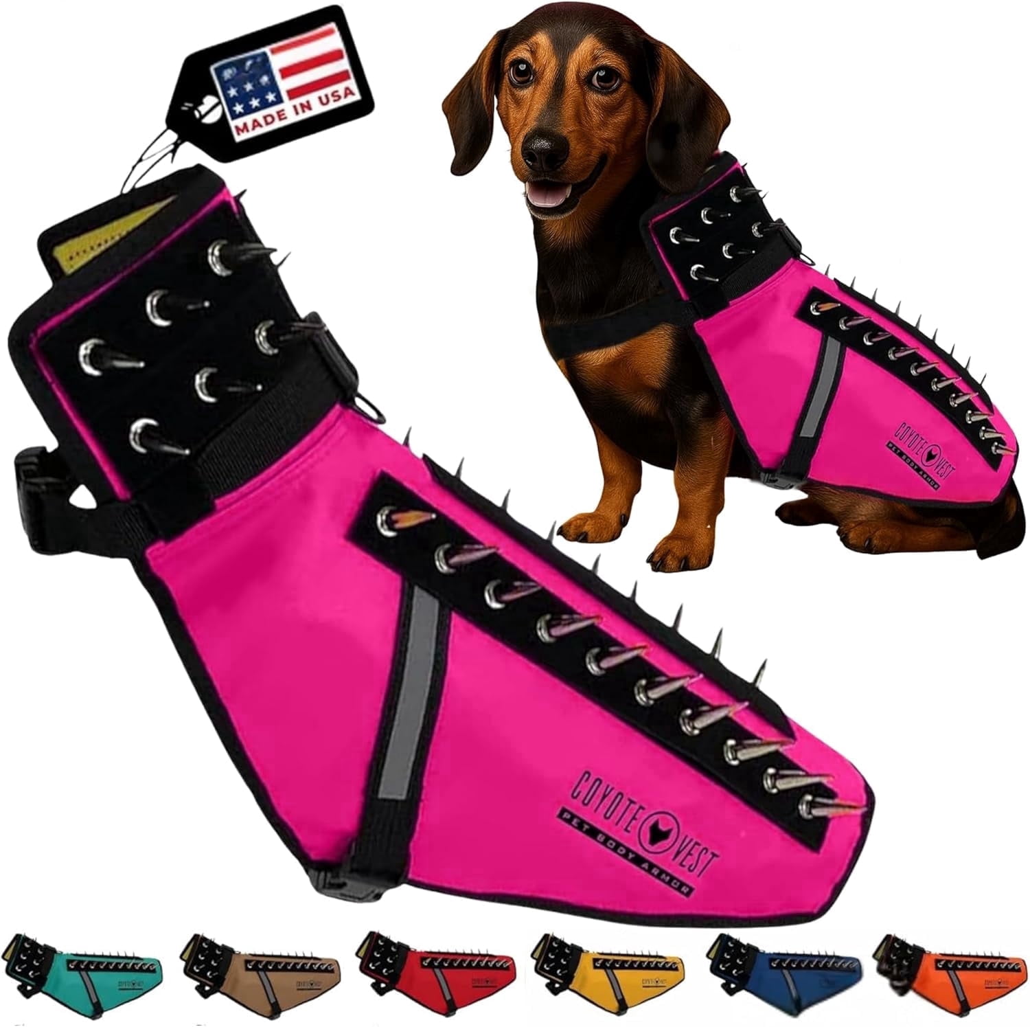 CoyoteVest (Small, Fluorescent Orange) Dog Harness Protection Vest, Reflective Dog Accessories with Spikes to Shield Your Pet from Raptor and Animal Attacks, Proudly Made in America
