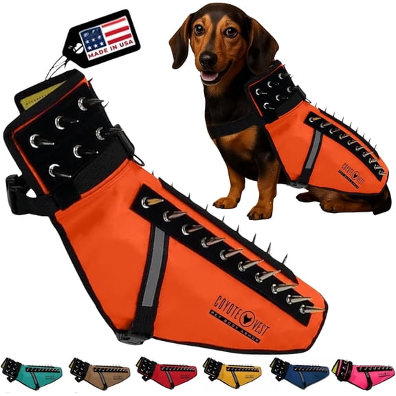 CoyoteVest (Small, Fluorescent Orange) Dog Harness Protection Vest, Reflective Dog Accessories with Spikes to Shield Your Pet from Raptor and Animal Attacks, Proudly Made in America