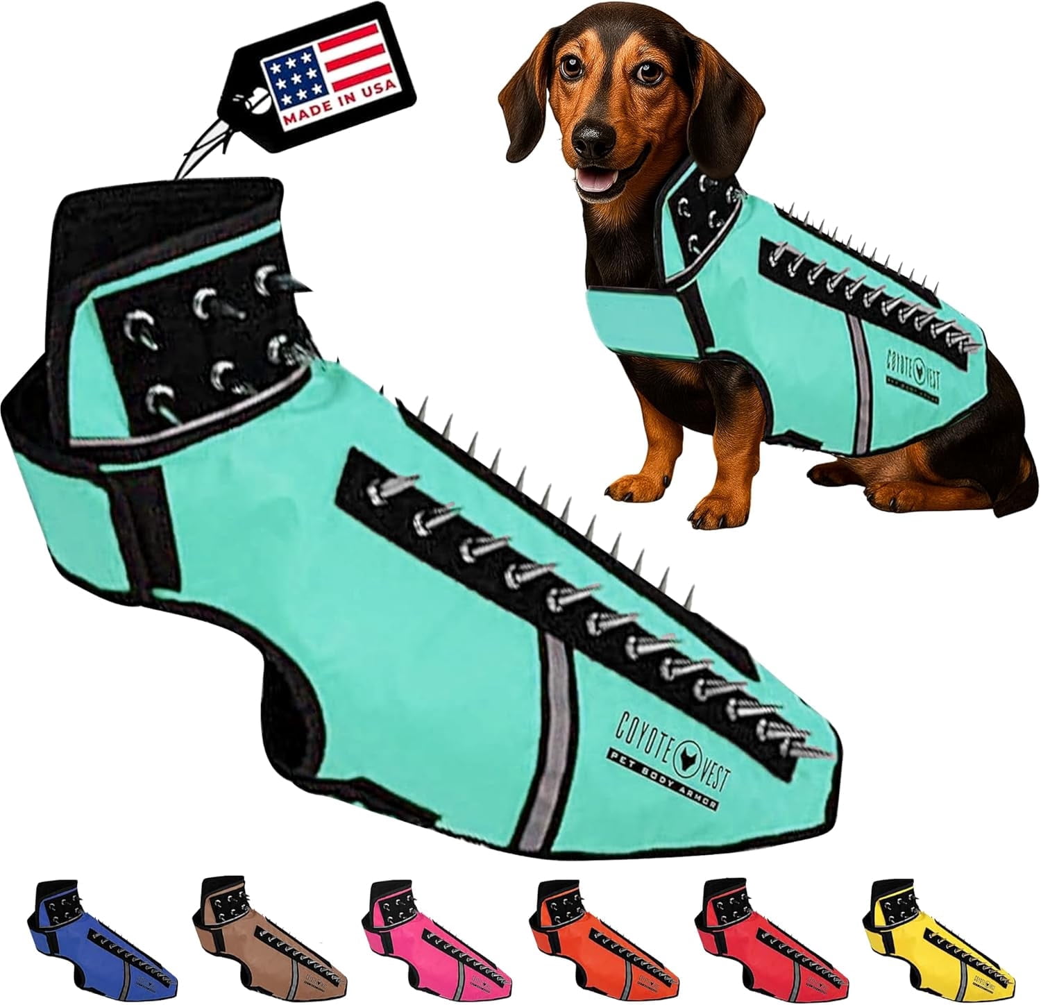 CoyoteVest SpikeVest (M - Turquoise) Dog Harness Vest for Small Dogs ...