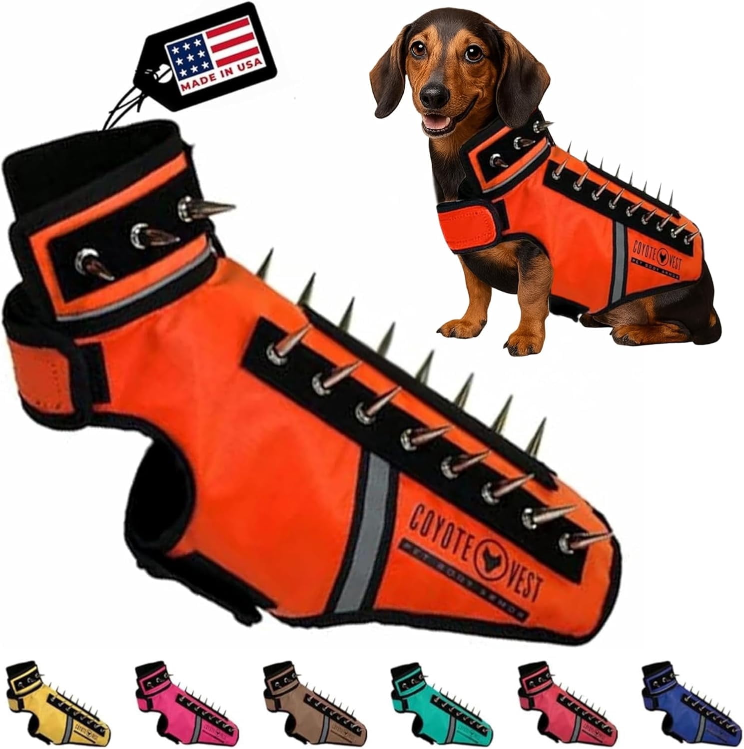 CoyoteVest SpikeVest (XS - Fluorescent Orange) Dog Harness Vest for Small Dogs, Reflective Dog Vest with Spikes to Shield Your pet from Coyotes, Raptor and Animal Attacks, Anti Hawk Vest, Made in USA