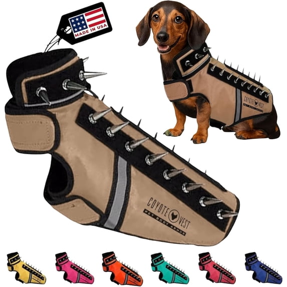 CoyoteVest SpikeVest (XS-Texas Tan) Dog Harness Vest for Small Dogs, Reflective Dog Vest with Spikes to Shield Your pet from Coyotes, Raptor and Animal Attacks, Anti Hawk Vest, Made in USA